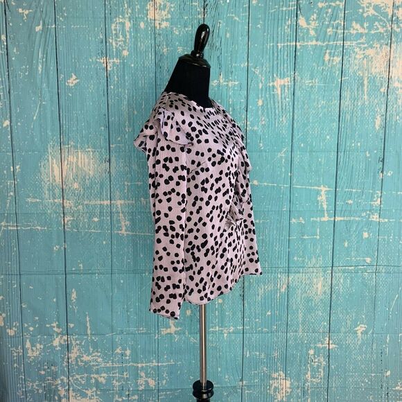 Topshop Animal Print Ruffle Across Long Sleeves Blouse Size 2 - Picture 9 of 10